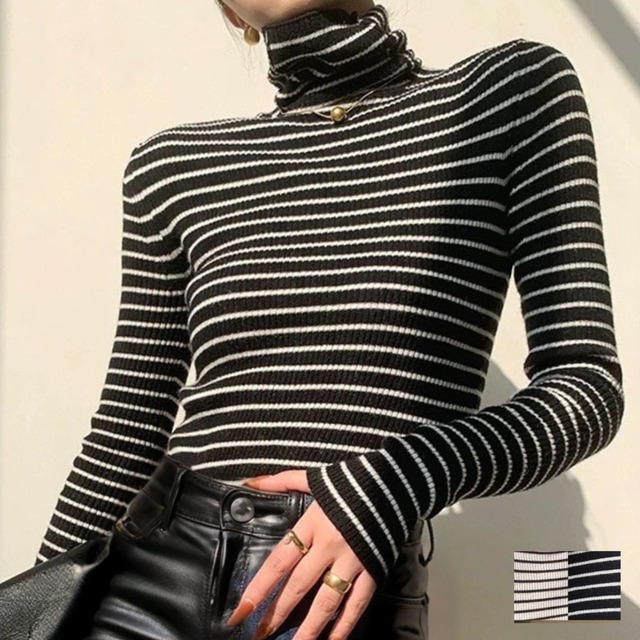 ボーダータートルネックニット【2col】　0541