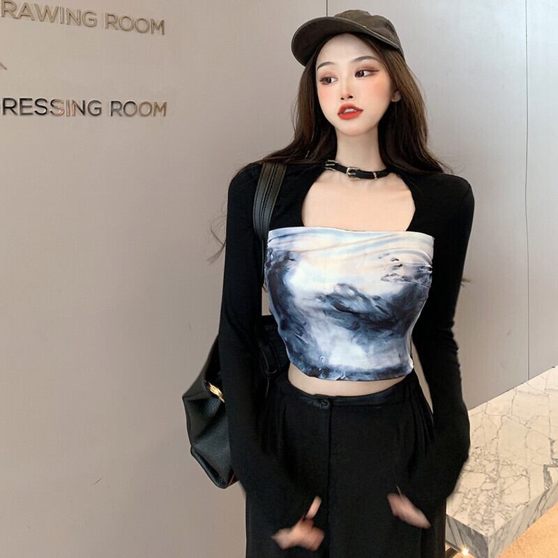 プリントショートトップス オータム薄手Tシャツ ロング 大人ガーリー スウィート キュート カジュアル 秋物 ステッチ ガールズファッション73523371373