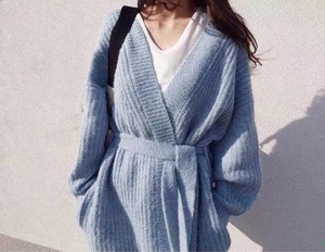ウエストリボンロングニットカーディガン