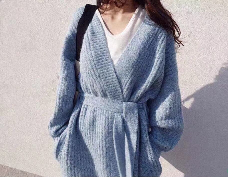 ウエストリボンロングニットカーディガン