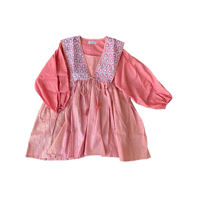 saruche ドビーコットン Mixed Textiles キャンディカラーチュニック　Pink