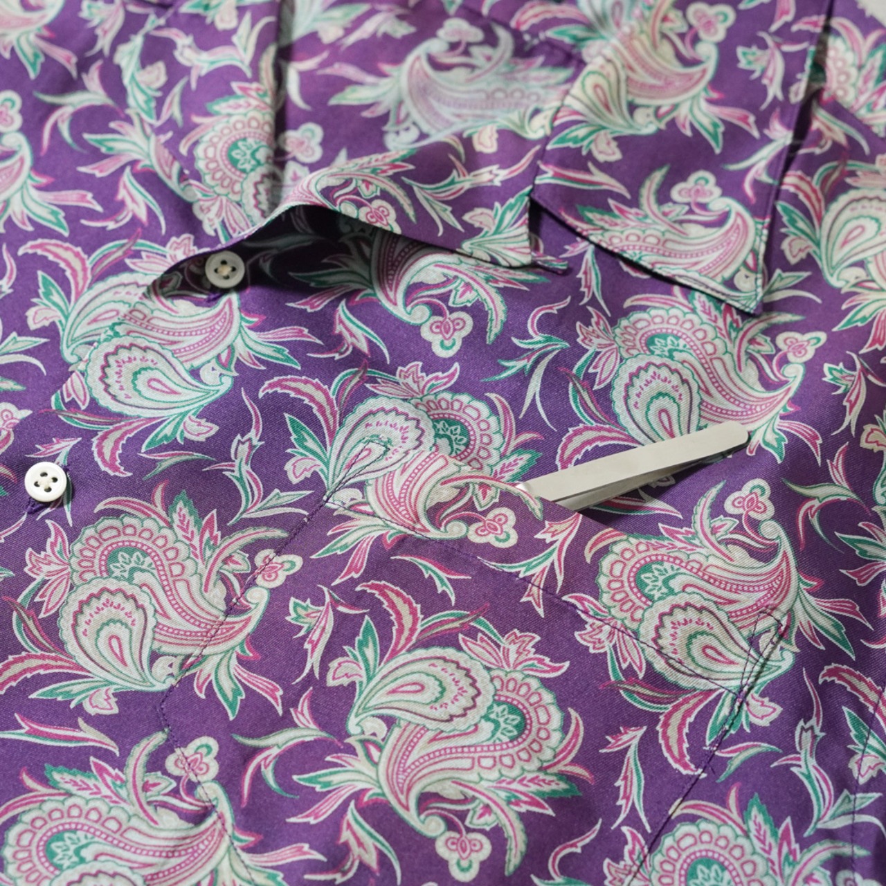 90s Polo by Ralph Lauren Silk open-collar shirt "made in USA"  Purple Paisley [L] 古着 - 9