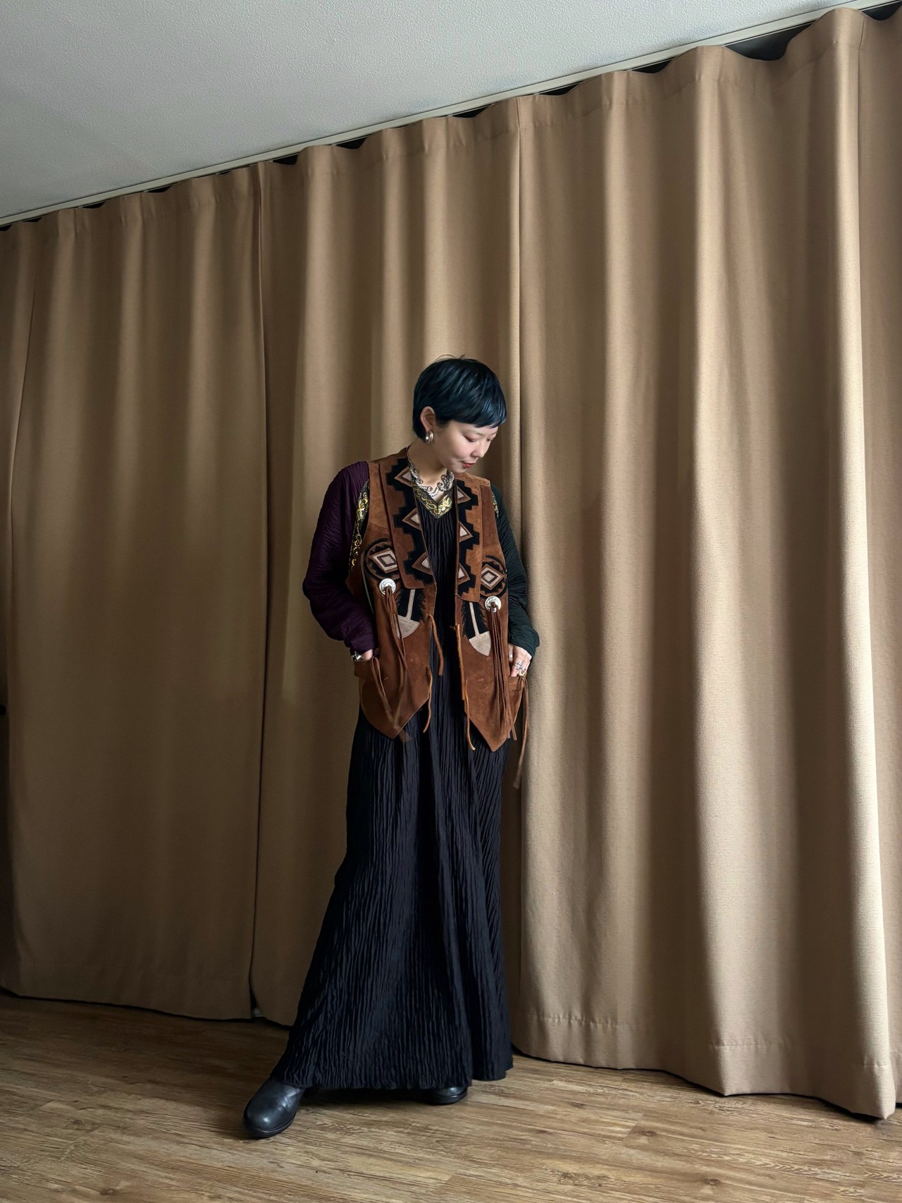 native design vintage real suede vest-4511-1