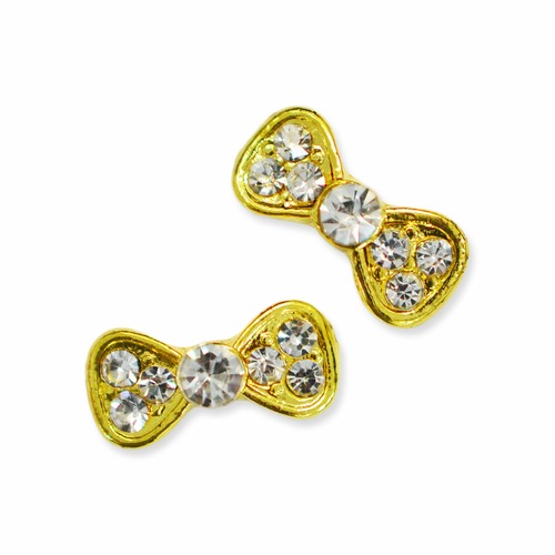 ネイルジュエリー　21番 　ゴールドリボン　クリスタル 6x11㎜【2個セット】nailon-j21