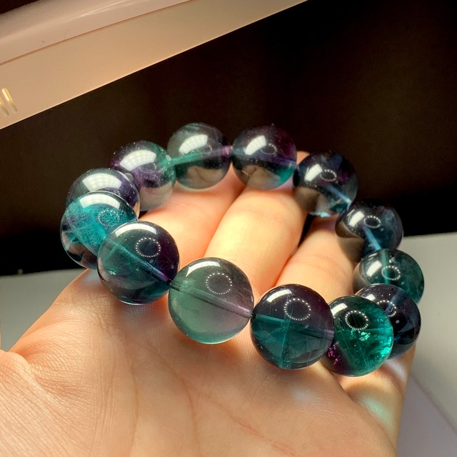 N.A8.希少な大玉♪グリーン×ブルーの色合いグラデーションフローライトブレスレット