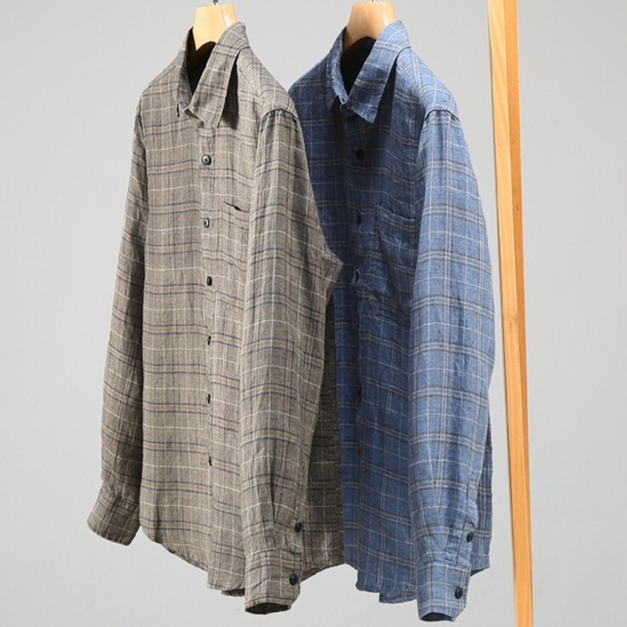 【M-3XL】Grid Check Long Sleeve Shirt / グリッド チェック 長袖 シャツ