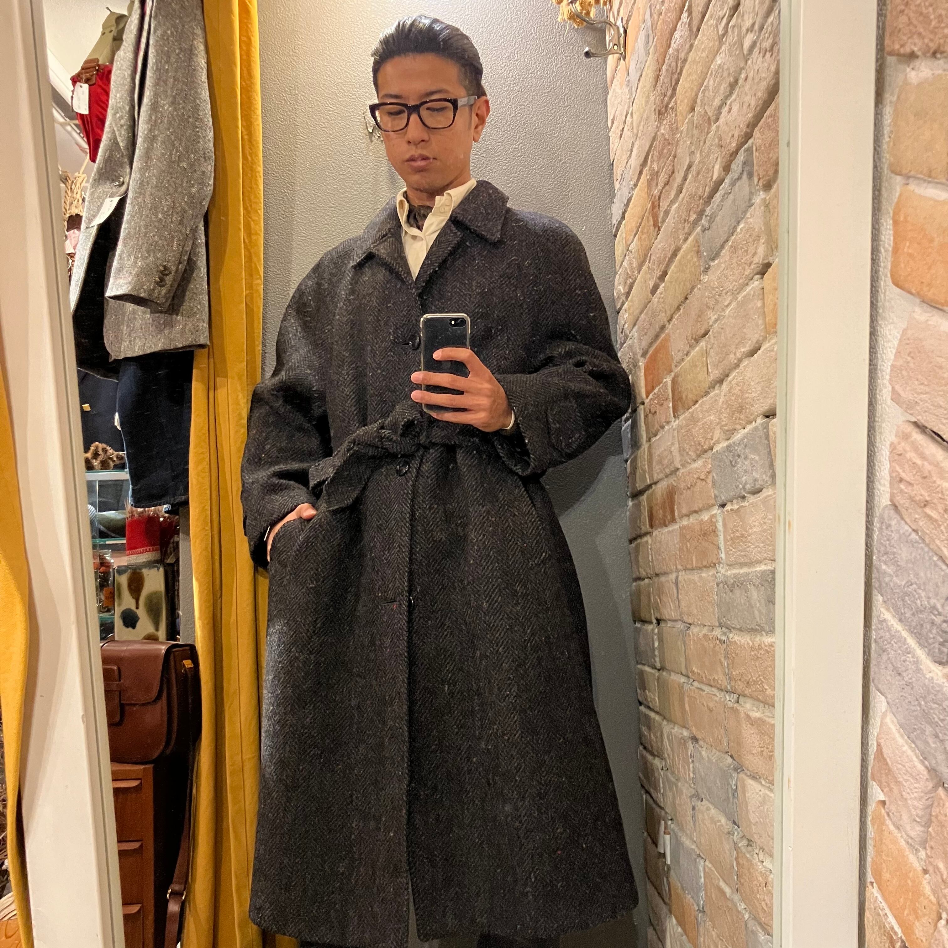 チェック•ツイード／ウール100%】マーガレットハウエル／ベルテッドコート