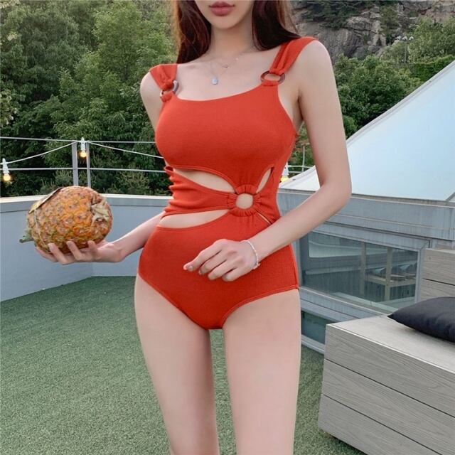 【予約販売】水着 ワンピース レディース オレンジ グリーン ブラック 肌見せ 無地 海 夏 セクシー ビーチ プール リゾート スイムウェア サウナ サ活 温泉 可愛い こなれ感 お洒落 韓国 トレンド S/M/L/XL