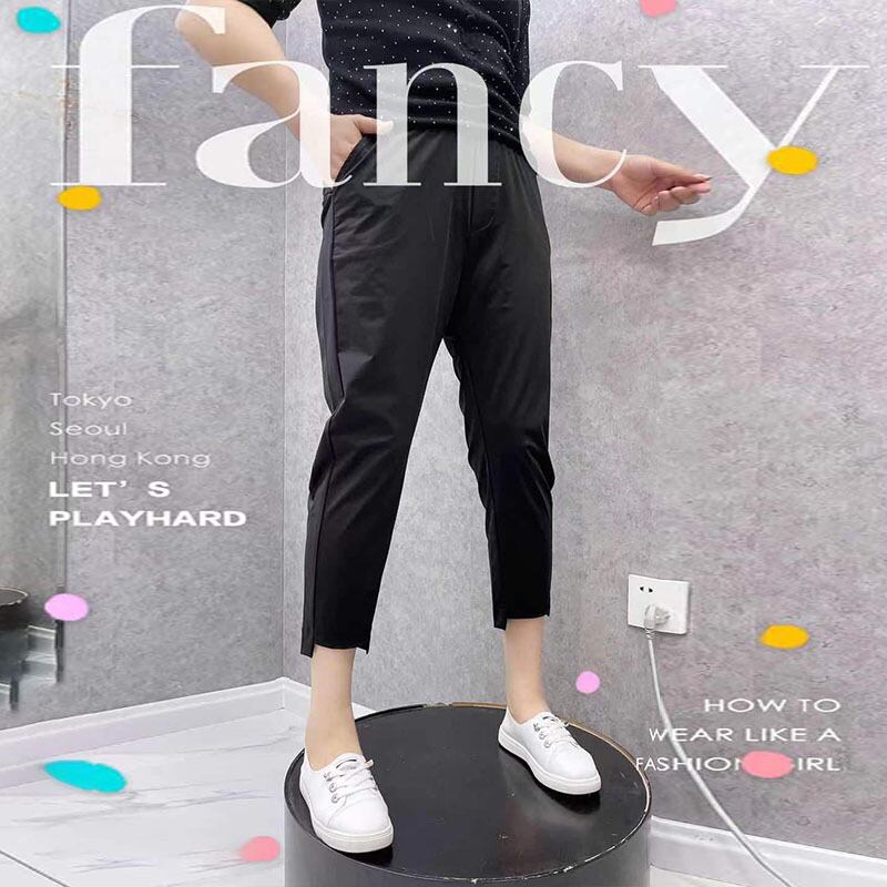 カジュアルパンツ サマースタイルハイウェストウェストソリッド カラークロップド 大きめサイズ 夏物 ソリッドカラー ミックスインファッション83548209129