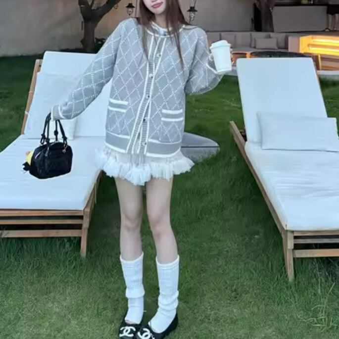 diamond rough knit cardigan