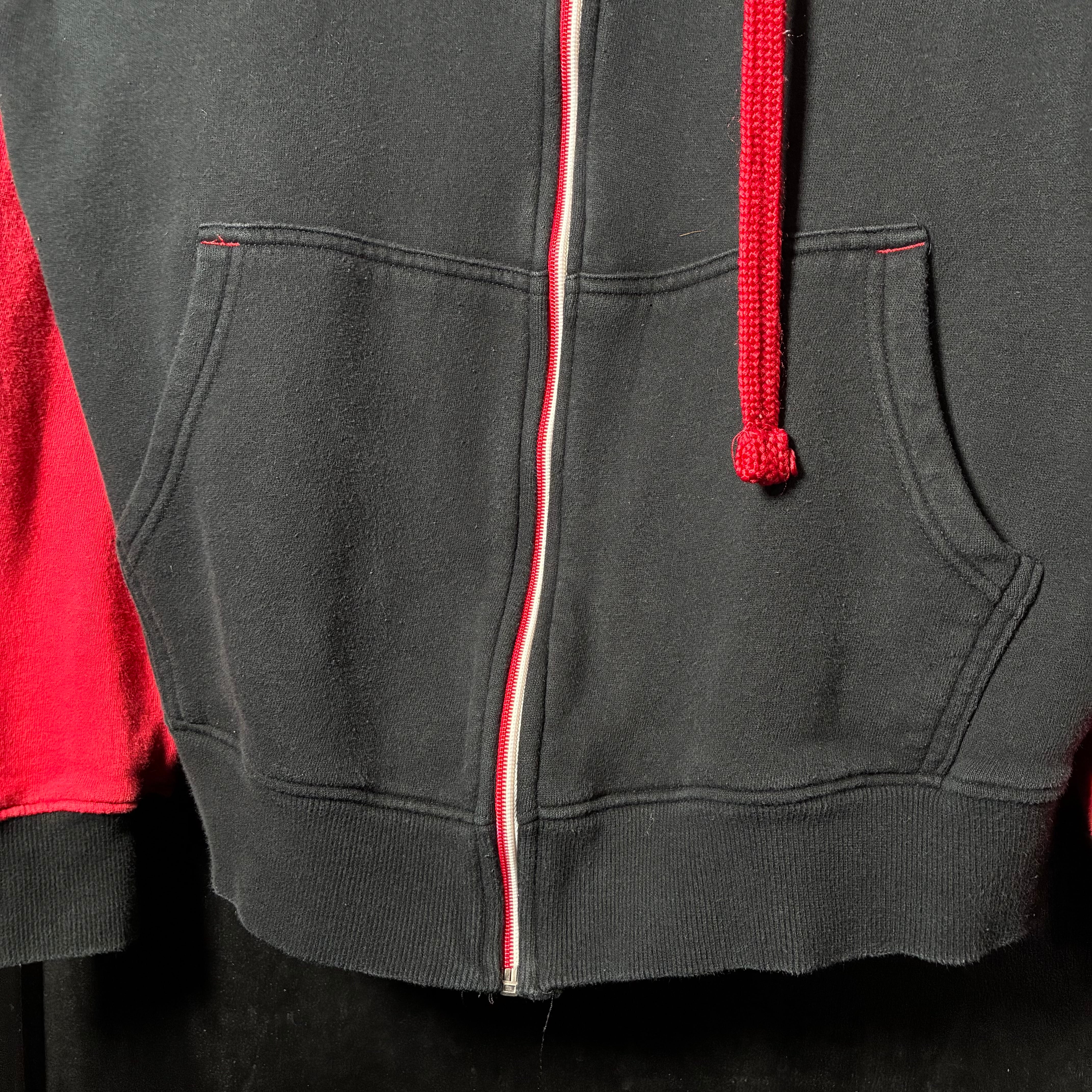 LVM ジップアップジャケット グレー/黒/赤 AVIREX ジップパーカー 赤黒ツートン アヴィレックス フルジップ L