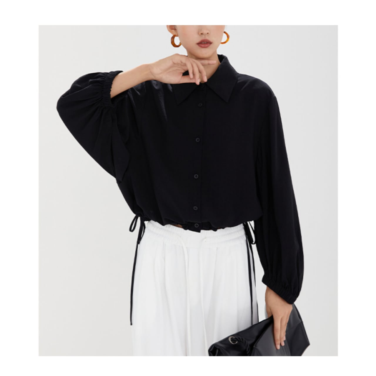 バルーンスリーブクロップド丈ブラウス 00983