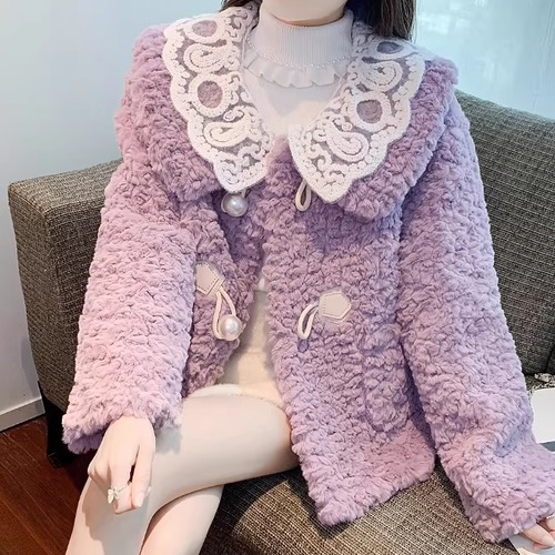 2色／レースカラーボアジャケット ・73918