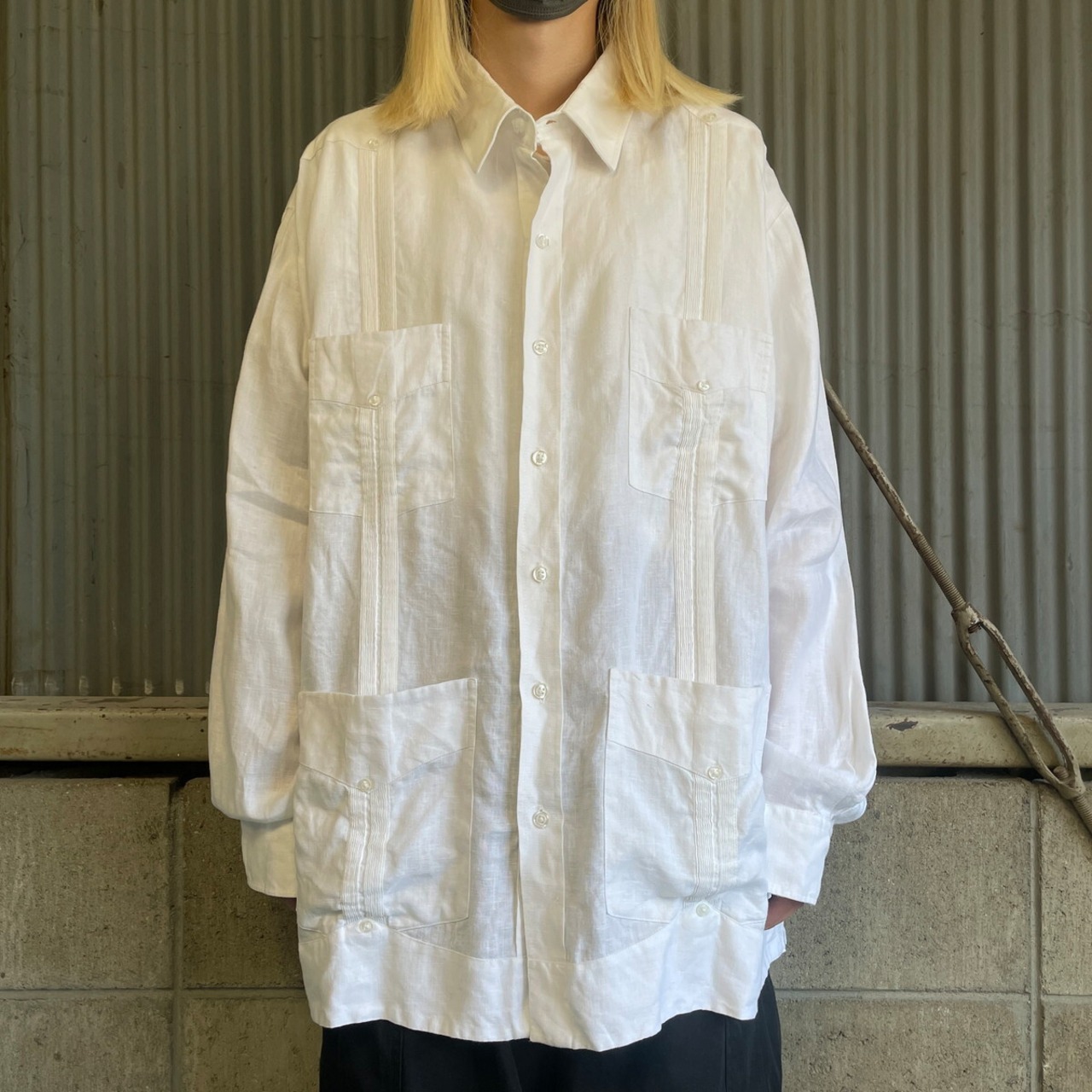 PANABRISA corona リネン 長袖キューバシャツ メンズXL 古着 ホワイト 
