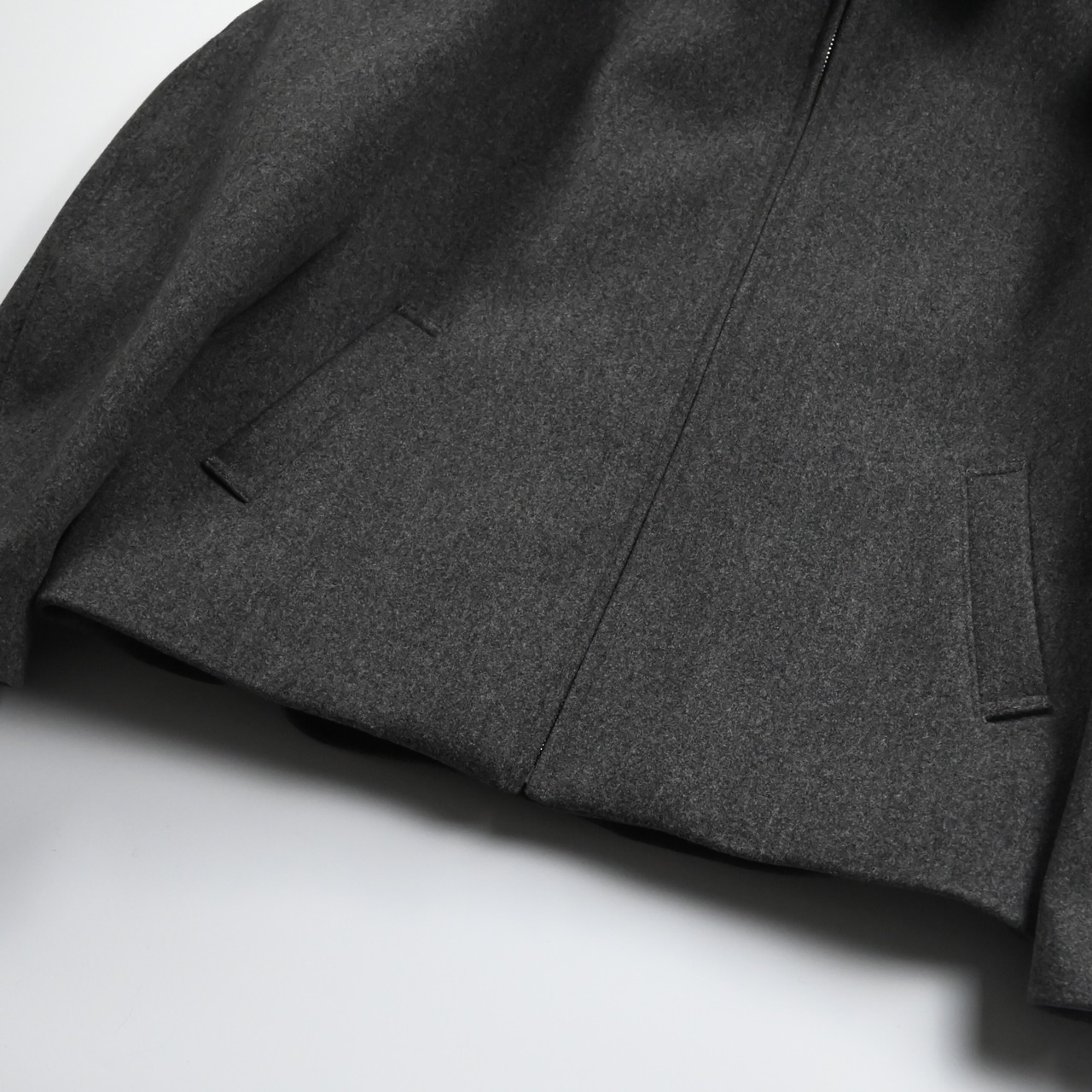 INTERIM / HEAVY MELANGE FELTED VIRGIN WOOL DEADSTOCK LEATHER COLLAR HARRINGTON JACKET