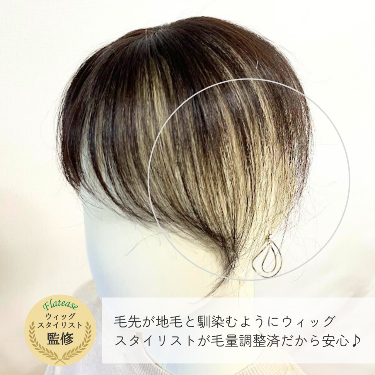 【医療用ウィッグ】 人毛100％ 前髪ウィッグ ちょこカバ 自然に見える 薄毛・生え際カバー【4×8cm】 |フル卒 部分ウィッグ 軽やかデザイン