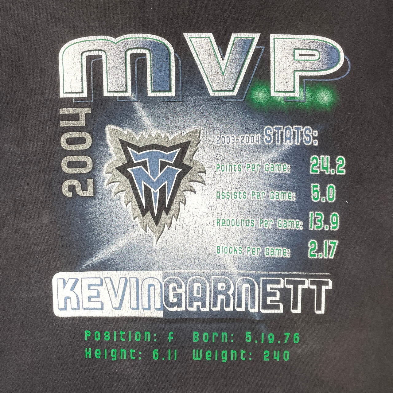 00年代 NBA KEVIN GARNETT MVP 2004 プリント Tシャツ メンズL 古着 ...