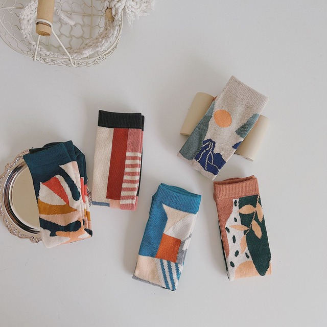 【即納】不思議柄の靴下 踵なしタイプ