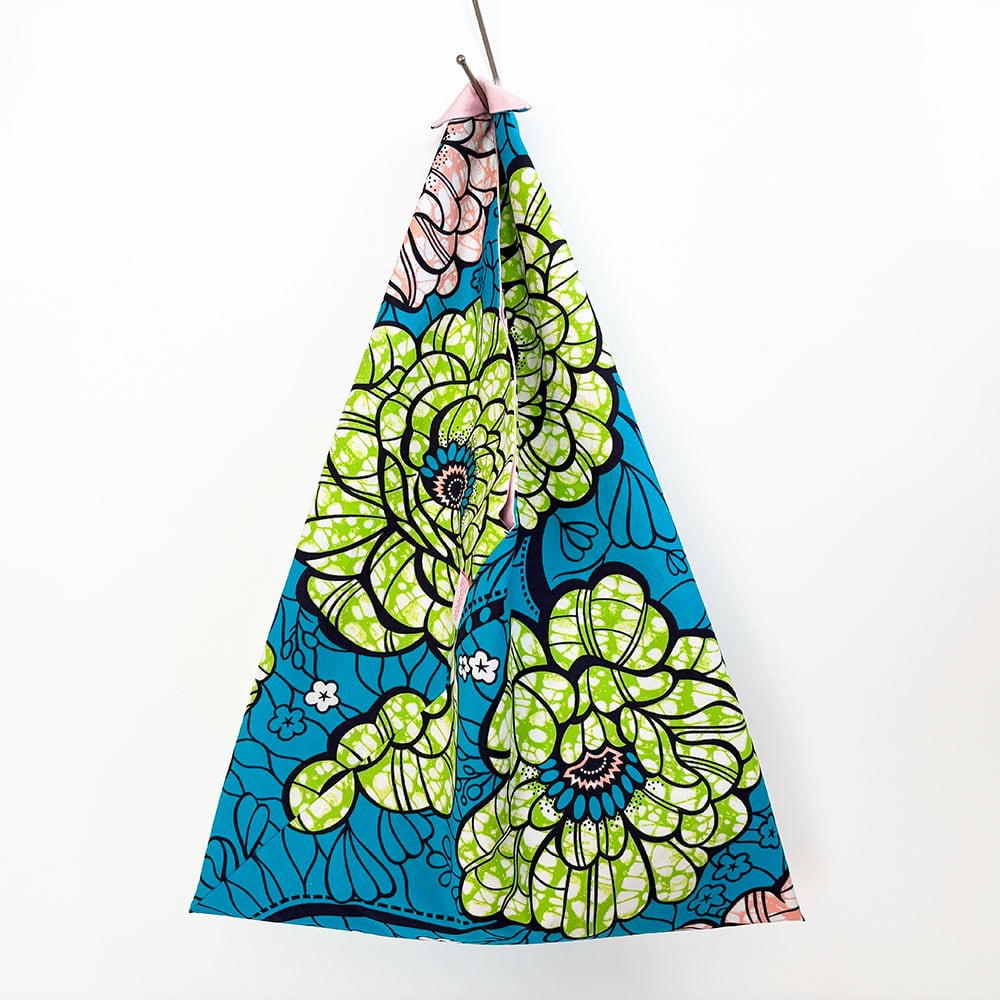 あずまバッグ アフリカンプリントM アクア・ローズ エコバッグ おしゃれ カラフルな普段使い