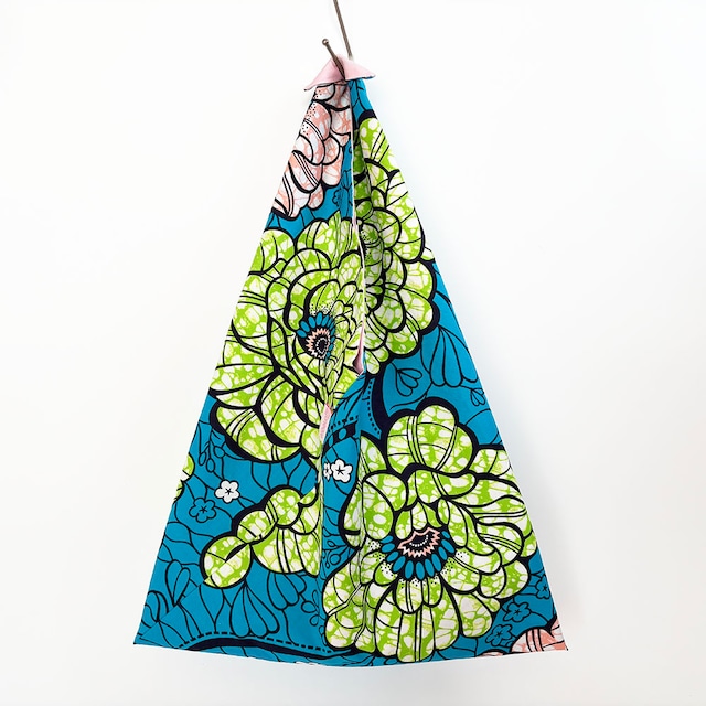 あずまバッグ アフリカンプリントM アクア・ローズ エコバッグ おしゃれ カラフルな普段使い