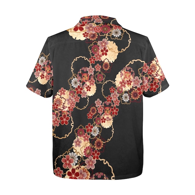 桜金輪紋様　和柄　ユニセックスアロハシャツ