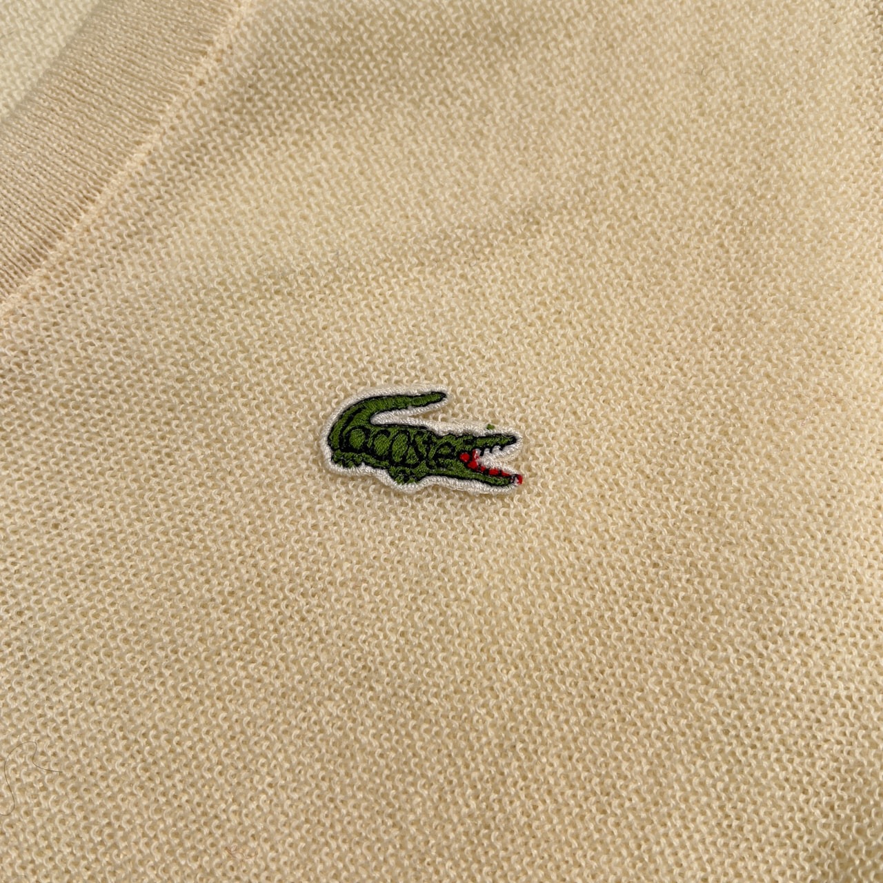 70s 80s LACOSTE ラコステ 文字ワニ ウールニットセーター Vネック 40 /アイボリー系 ビンテージ フレンチトラッド K-YG-7187