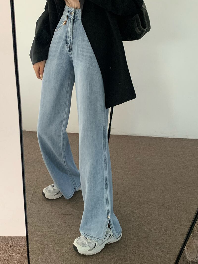 ジーンズ パンツ スプリングオータムハイウェスト薄手ルーズ レッド 春物 秋物 ブラックストロベリース76410960379