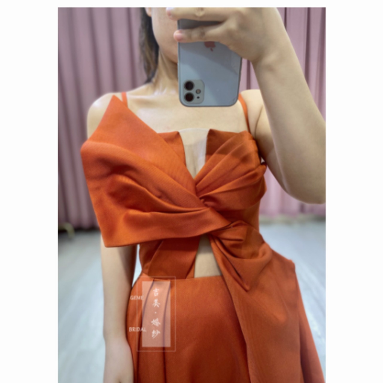 憧れのドレス テラコッタ色 床付くキャミソール 二次会 シアーな美しさ  