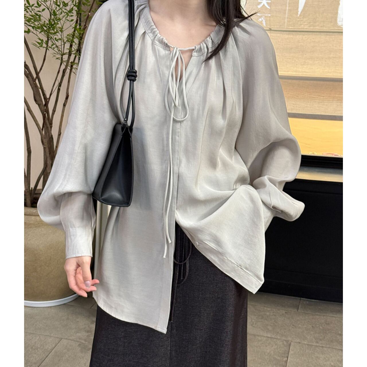 ネックリボンギャザーブラウス a0461