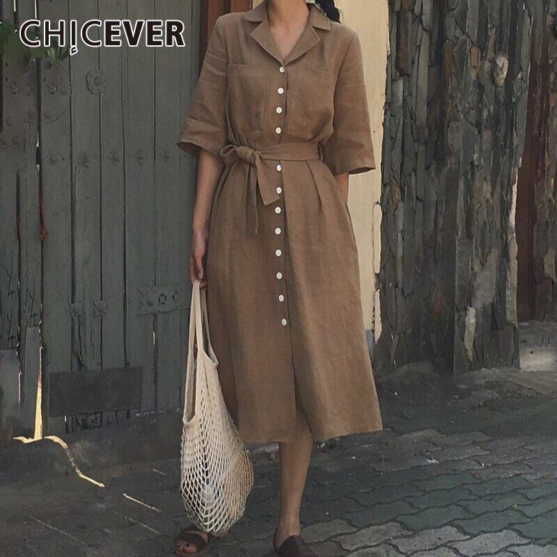 CHICEVERドレスレディースラペルカラーハーフスリーブウエストサッシ付きドレス2020春 半袖 スプリング 春物 6base556356196640