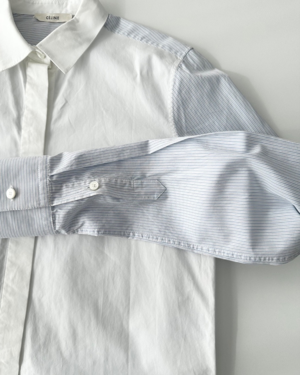 CÉLINE by Phoebe philo CONTRAST PANEL LONG SHIRT | dear closet