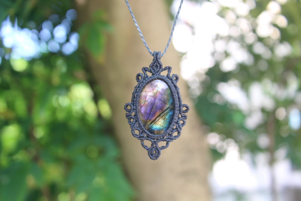 Multi Purple Labradorite micro macrame pendant