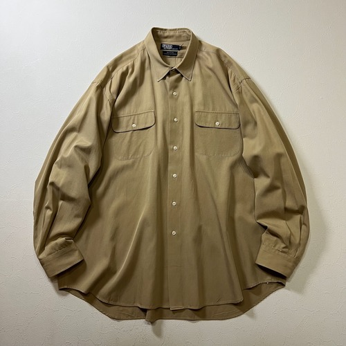 90s Ralph Lauren BENFORD　シルク混　長袖シャツ　ラルフローレン　ベンフォード　ベージュ　XXL 古着
