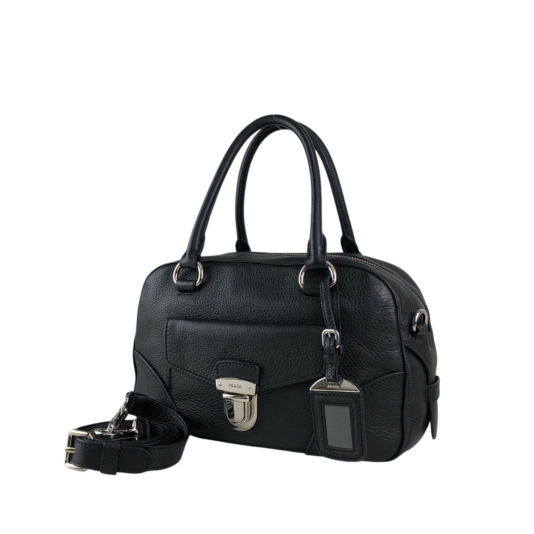 PRADA プラダ ショルダーバッグ ブラック ロゴ プッシュロック レザー