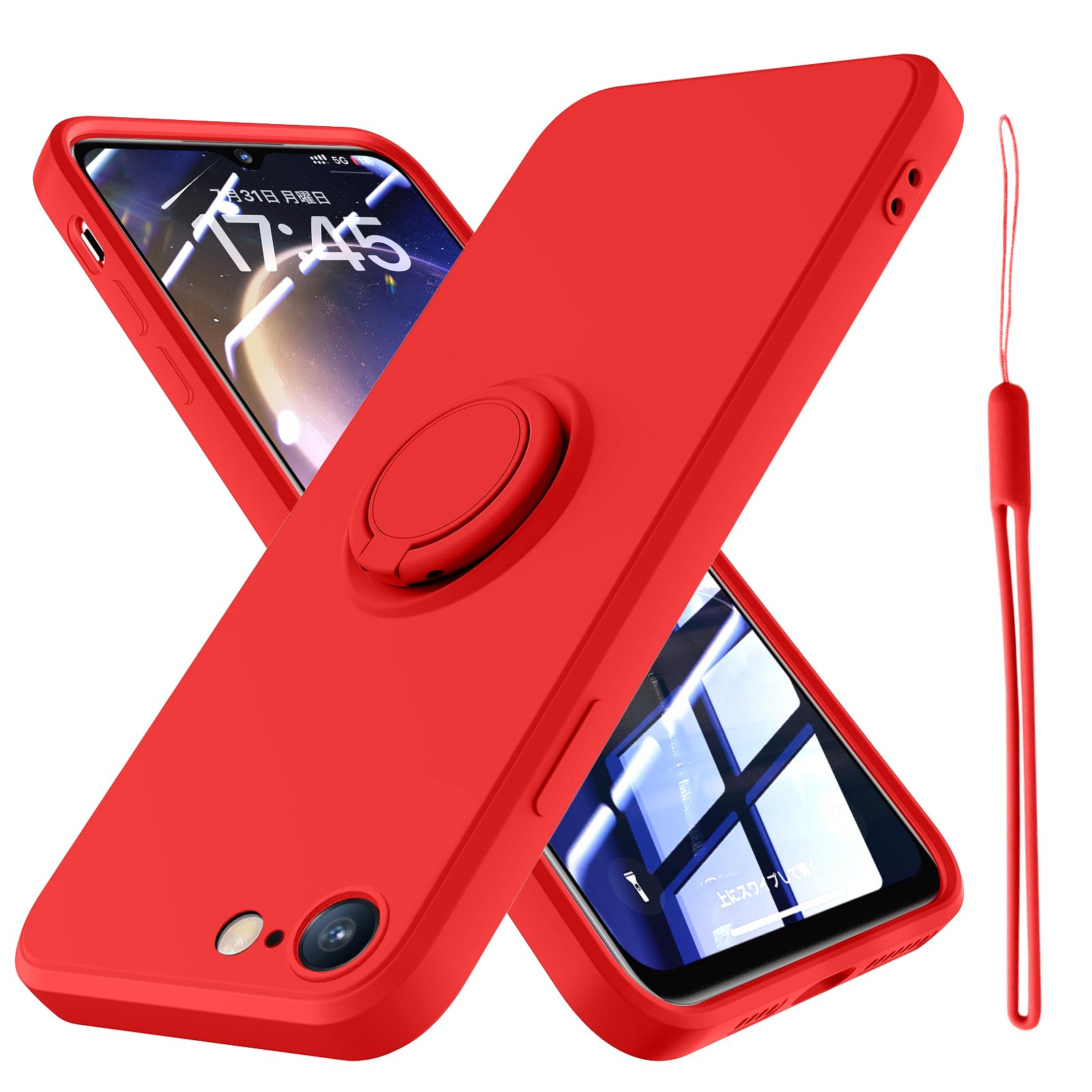 YDIHIHO 適合 iPhone SE3/SE2/8/7 用のケース シリコン 薄型 リング付き 耐衝撃 TPU ストラップホール レッド