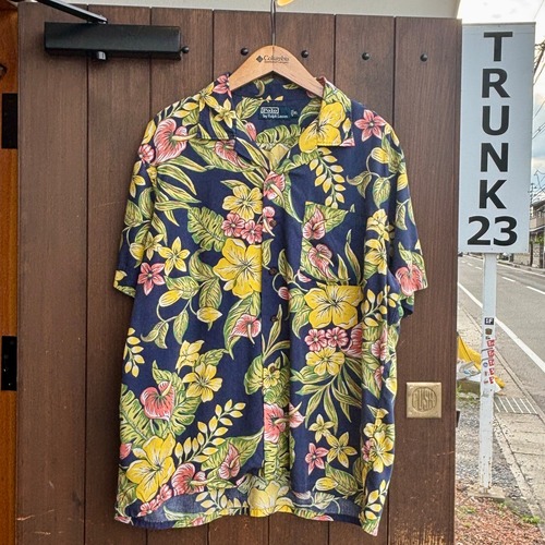 【90s】POLO RALPH LAUREN オープンカラー 半袖シャツ アロハ ハワイアン 開襟 XL 紺/NAVY VINTAGE ボタニカル 総柄 ラルフローレン