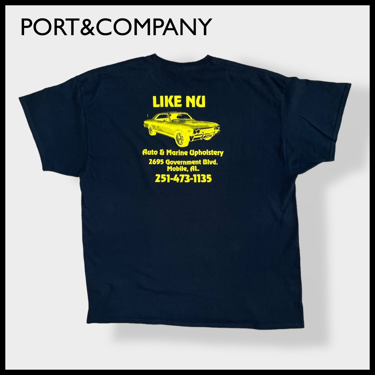 【PORT&COMPANY】3XL Tシャツ ビッグシルエット ビッグサイズ 企業系 バックプリント ロゴ 車 半袖 黒 US古着