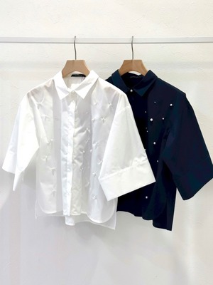 パール刺繍ハーフスリーブシャツ