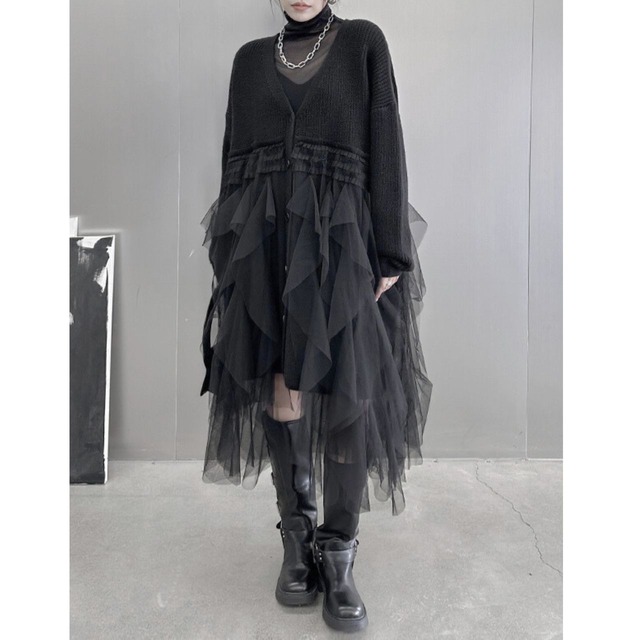 Mesh splicing solid color dress【2color】 C0493