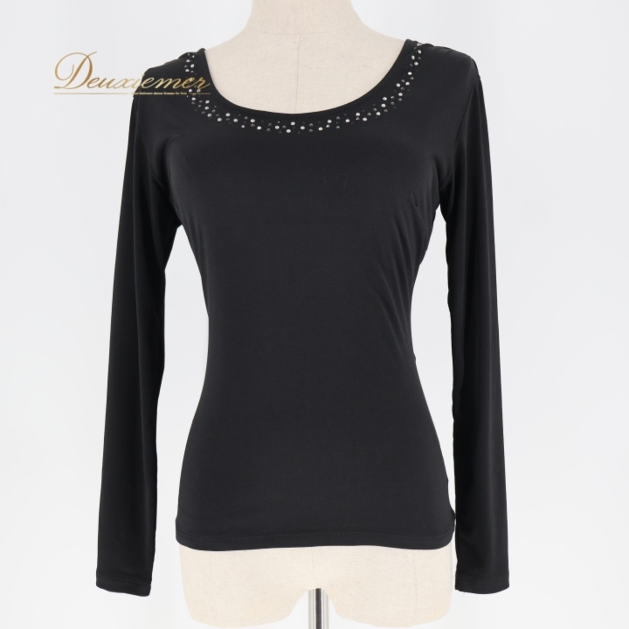 社交ダンス 衣装 トップス ブラウス ブラック系 チャコット Chacott 黒 ラインストーン シンプル 練習 レッスン 伸縮 ストレッチ セクシー キラキラ パーティー ダンス衣装 イベント ステージ かわいい