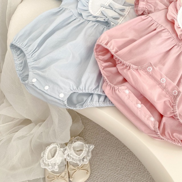 【BABY】リボンフリルパフスリーブ半袖ロンパース - 15