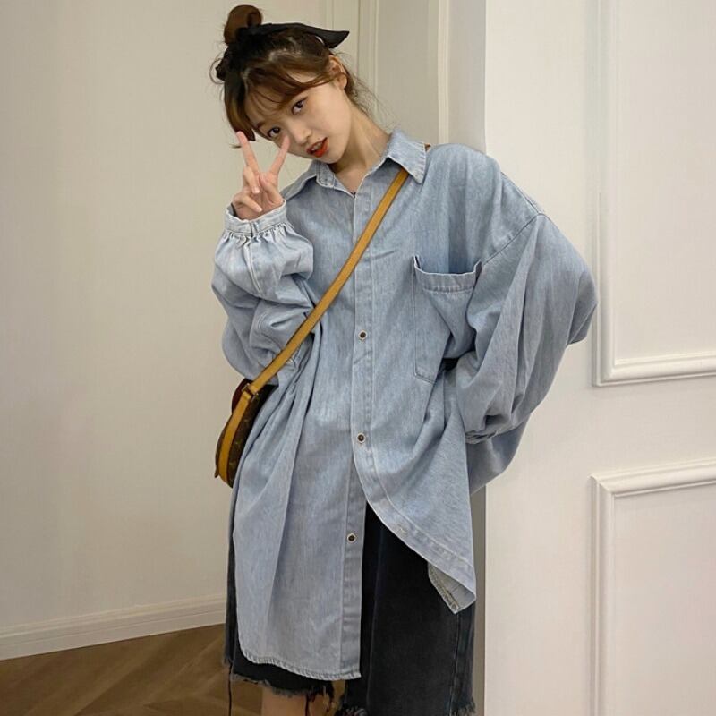 シャツ スプリングルーズソリッド カラーカジュアルトップス ロング コットン 春物 ソリッドカラー YY-ファッション42315110805