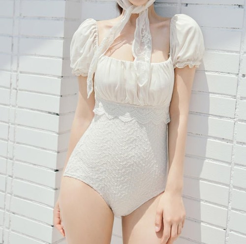 【送料無料】 ワンピース水着 レディース ハイウエスト l スクエアネック フェミニン 大人可愛い