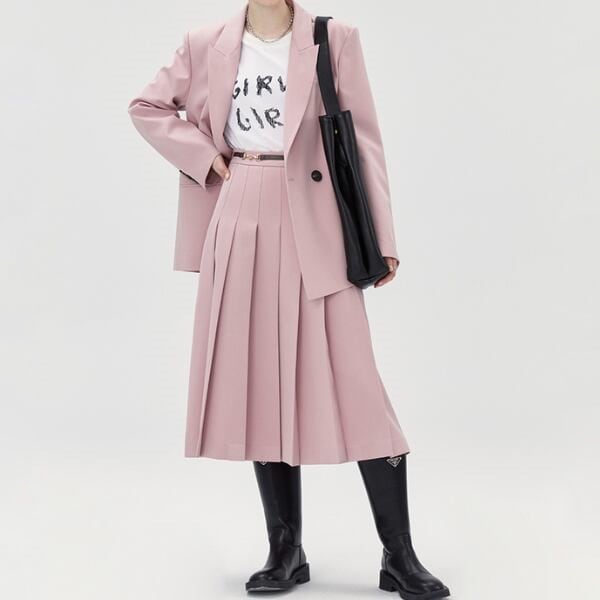 セットアップ　ノースリーブモックネック＆プリーツスカート　ビバハート セットアップ ノースリーブモックネック＆プリーツスカート