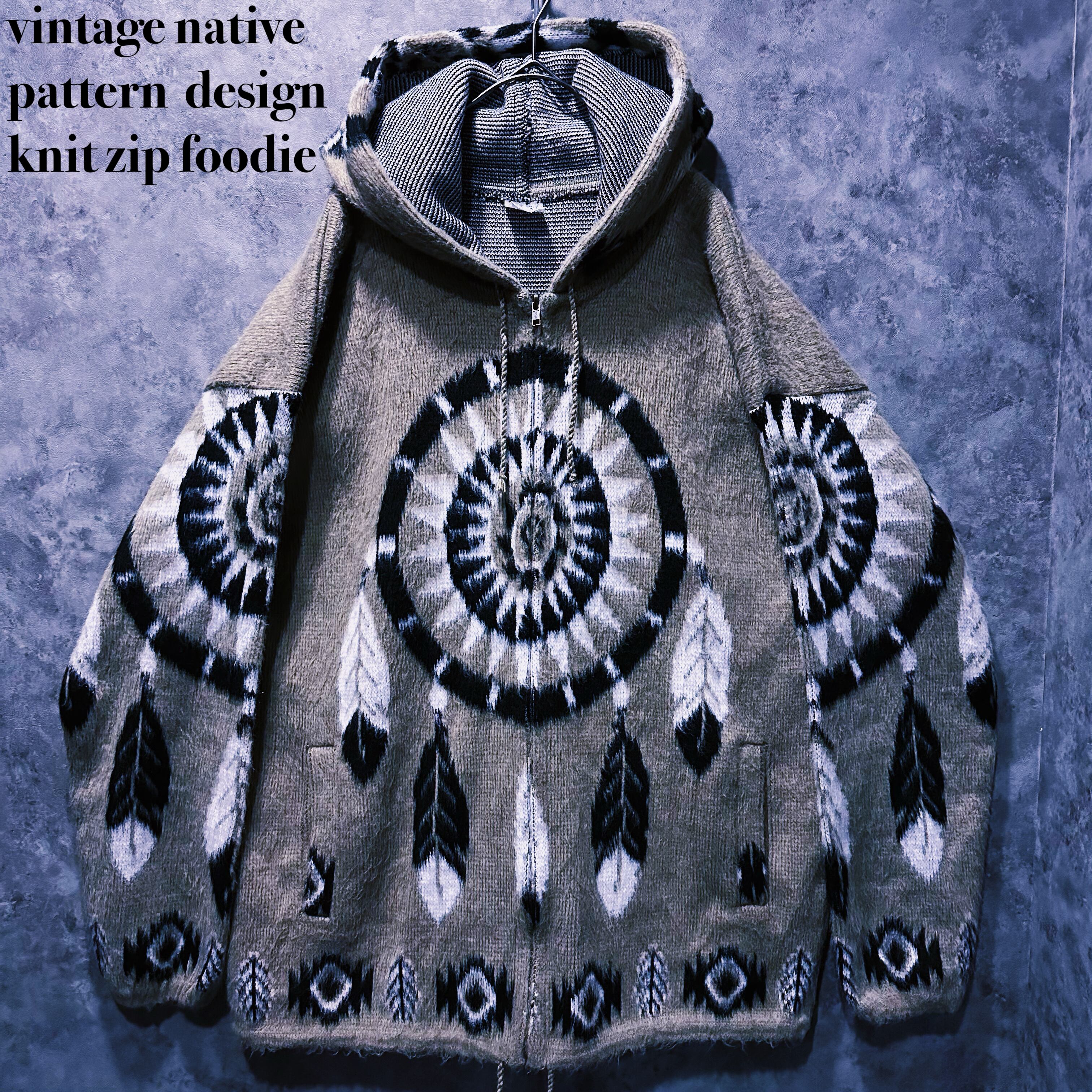 【doppio】vintage native pattern design knit zip foodie