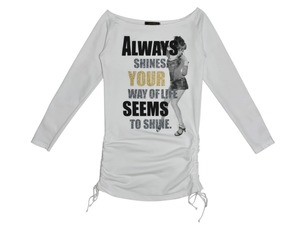 DoReMi Unique Series – Metallic Letter Graphic Drawstring Hem Top