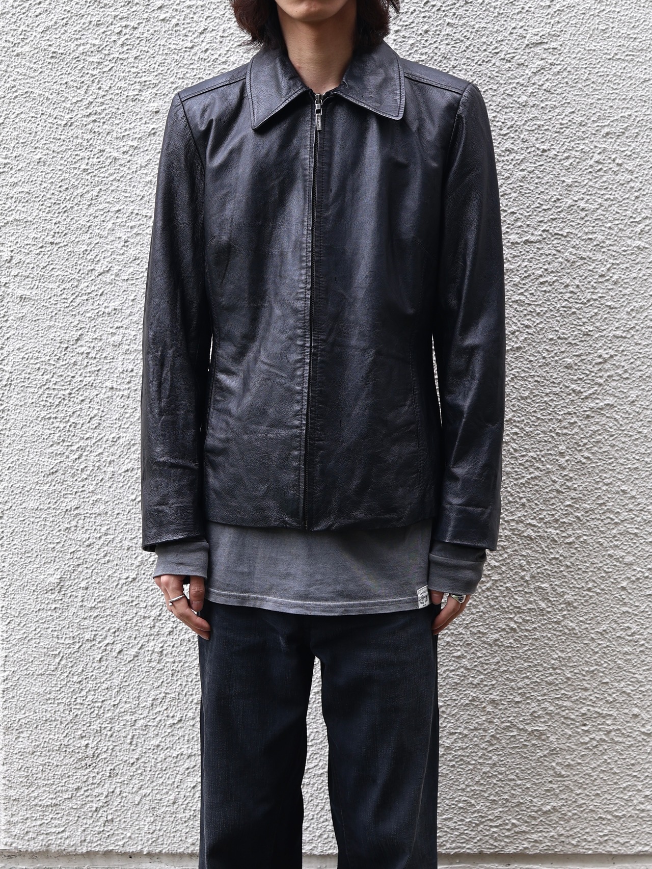 minimal zip up leather jacket