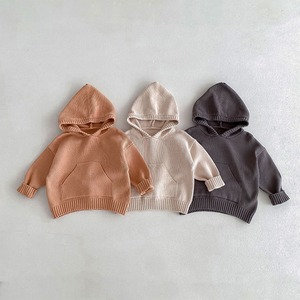 【BABY&KID】春新作　無地ポケット付きニットパーカー全３色
