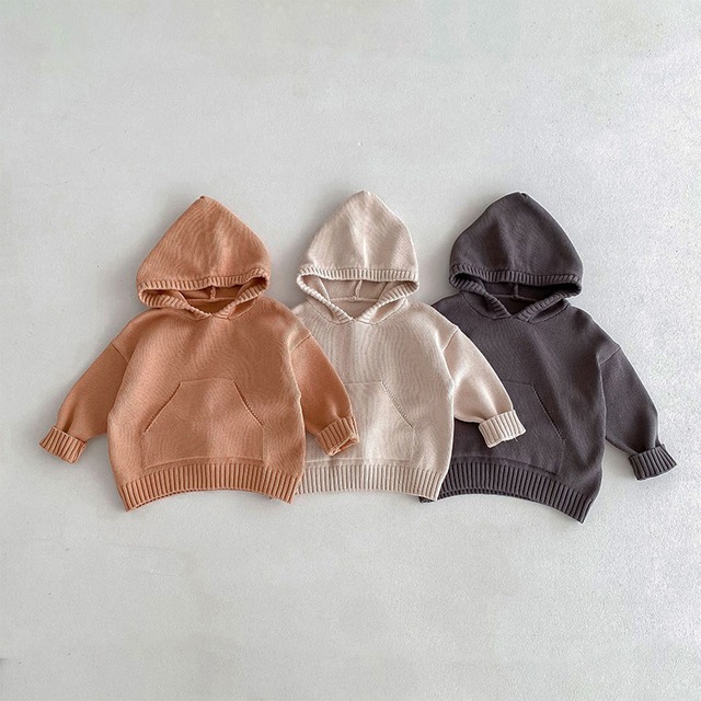 【BABY&KID】春新作　無地ポケット付きニットパーカー全３色