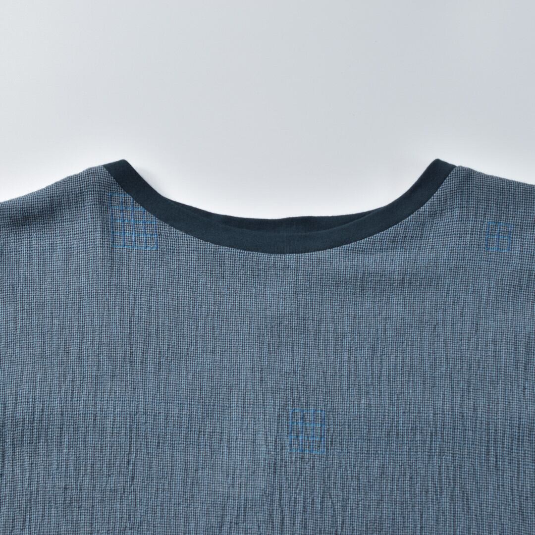 prit プリット ウインドドビー柄リーフネックプルオーバー・ネイビー ガーゼの様に柔らかい生地が特徴です